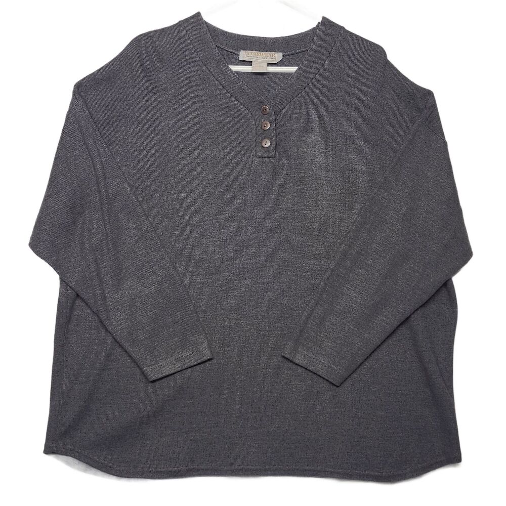 STARWEAR Women's Gray Heather Thermal Henley Top 3/4 Sleeve Plus Size 22/42